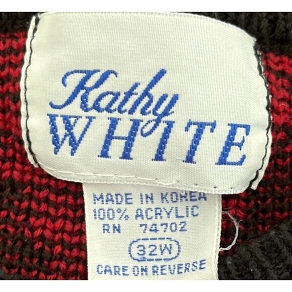 Kathy White Womens Vintage Chunky Pullover Sweater 90s Red Zebra Acrylic US 32W - Picture 7 of 9